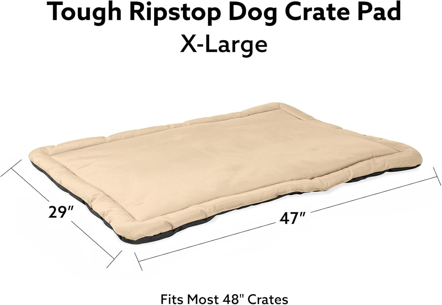 K9 Ballistics Tough Ripstop Dog Crate Pad - Durable & Machine Washable with Non-Skid Bottom and 120-Day Warranty, Fits 48" Wire Crates - X-Large, Sandstone