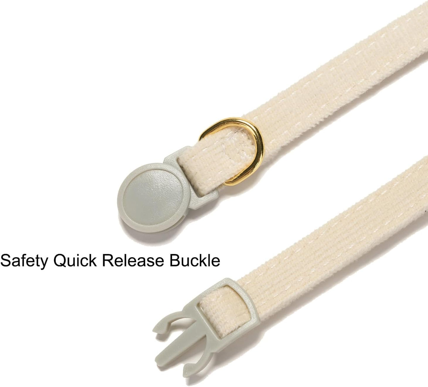 2 Pack Soft Corduroy Cat Collars with Bow Tie & Bell, Adjustable Breakaway Cotton Kitty Bowtie Collar for Female Male Cats(White & Grass Green)