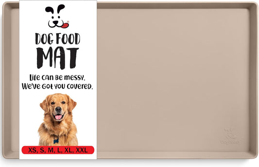 DogBuddy Non-Slip Silicone Food Mat for Dogs (XXL: 32" x 24", Taupe) - Waterproof, Nonslip Dog Feeding Mat with Raised Edges