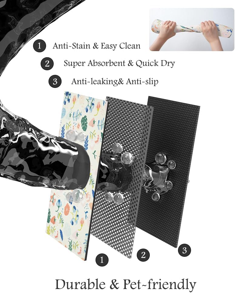 Pet Feeding Mat-Absorbent Dog Mat for Food and Water Bowl-No Stains Quick Dry Water Dispenser Mat-Dog Accessories Pet Supplies-Bowl for Messy Drinkers（LIGHTFLOWERS,17"x34"