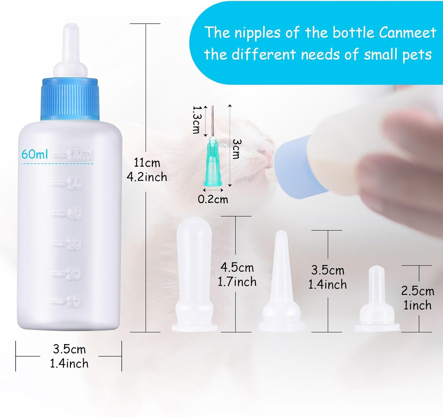 Tondiamo 16 Pieces Pet Feeding Bottle Kit Kitten Bottles Kitten Milk Replacer Puppy Milk Feeder with Replacement Nipples Puppy for Small Animals Newborn Dog and cat Nursing Supplies