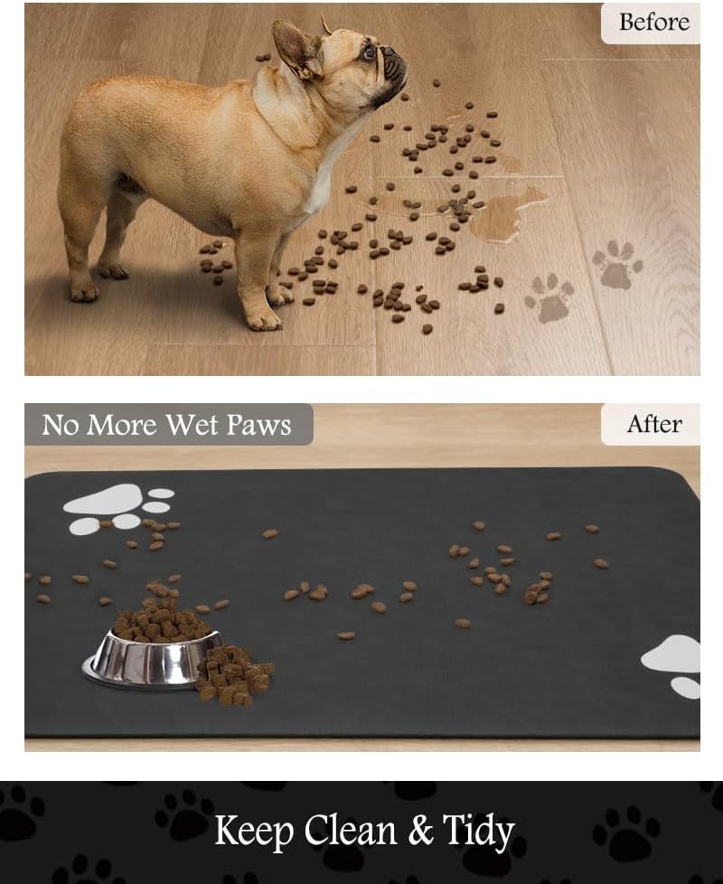 Pet Feeding Mat-Absorbent Dog Mat for Food and Water Bowl-No Stains Quick Dry Water Dispenser Mat-Dog Accessories Pet Supplies-Bowl for Messy Drinkers（Black,23"x34"