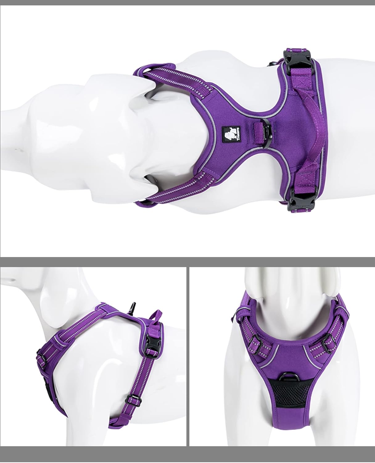 TRUE LOVE Adjustable No-Pull Dog Harness Reflective Pup Vest Harnesses Comfortable Control Brilliant Colors Truelove TLH5651(Purple,L)