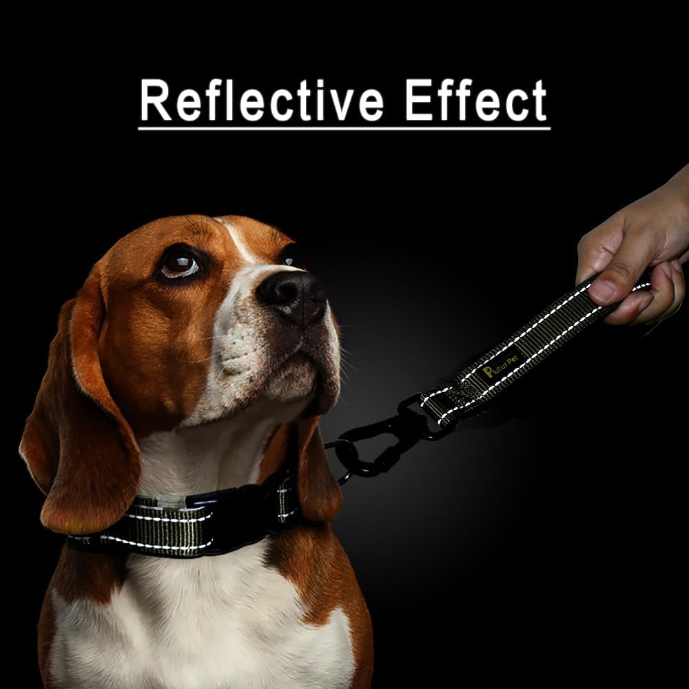 PLUTUS PET Short Dog Leash, Reflective Nylon Padded Handle, Strong Traffic Leash with Carabiner Clip, Perfect for Large or Medium Dogs (10”，Ranger Green)