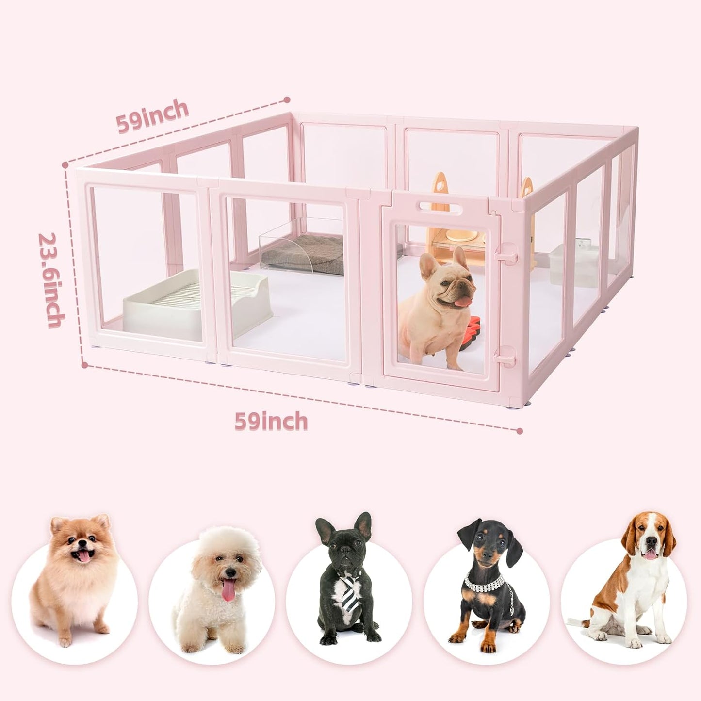 DIY Clear Acrylic Dog Playpen House,Quick Easy Assembly and Disassembly,Strong Floor Suction,Indoor and Outdoor Use,Easy Cleansing Puppy Fence (Skin Pink, 23.6" H, 10PCS)