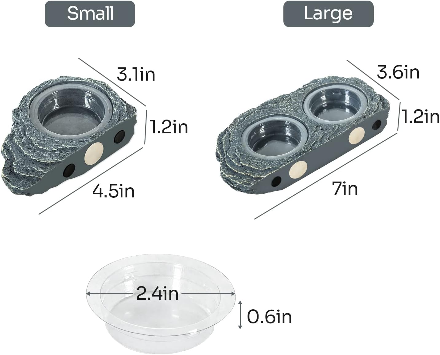 REPTIZOO Reptile Magnetic Feeder Ledge, Single Bowl Reptile Food Dish with 3PCS Feeding Cups Food Water Feeder for Crested Gecko Lizard Chameleon Pets