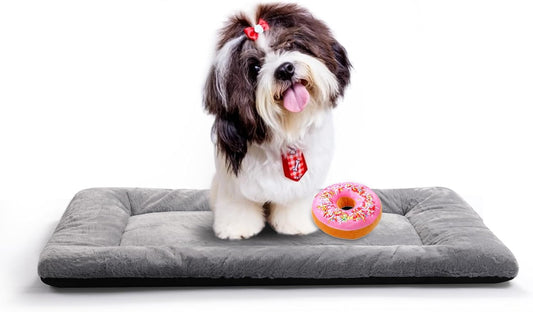 Dog Beds Crate Pad for Small Dogs Ultra Soft Dog Crate Bed Washable & Anti-Slip Kennel Pad,Cat Bed Pad Mat,Gray 24inch