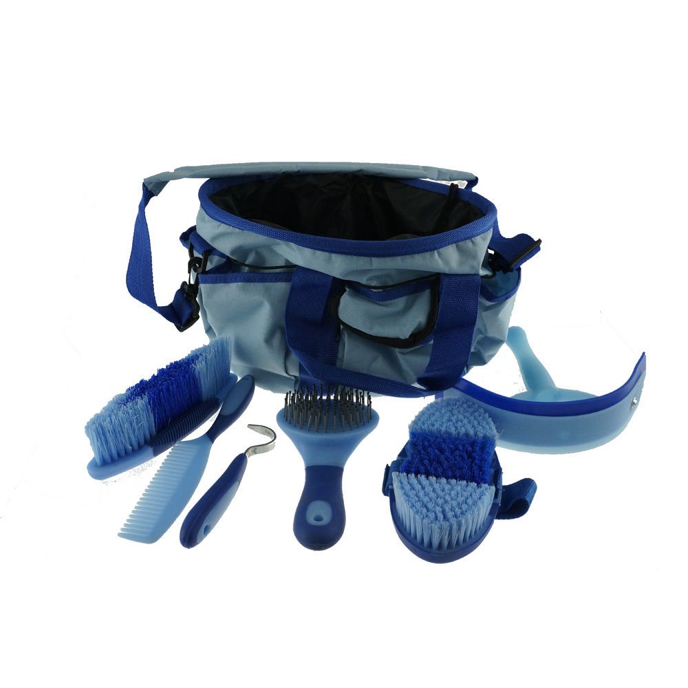 Portable Equine Grooming Tools Kit Horse Care Bag 7 Pieces-Blue