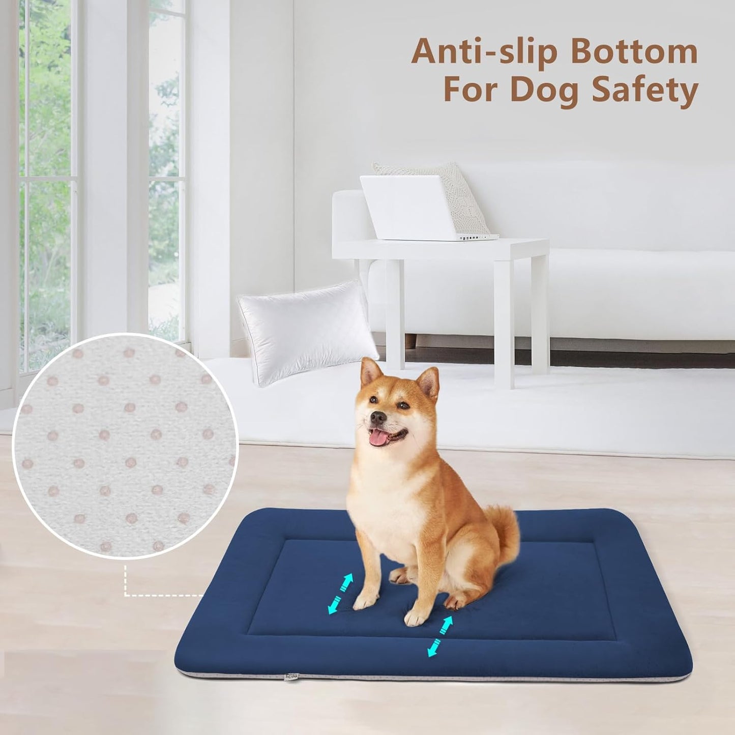 Magic Dog Bed - Soft Crate Pad Mat for Medium/Large Dogs, 36 Inch Machine Washable Kennel Pad with Non-Slip Bottom, Dark Blue