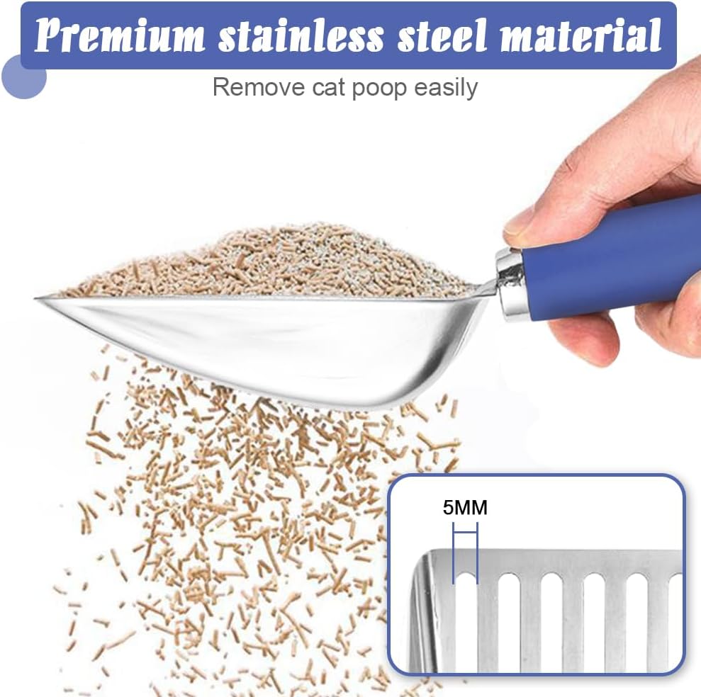Cat Litter Scoop -Stainless Steel Metal Cat Litter Scoop-Sturdy Mesh Scooper - Mesh Shovel-Easy to Clean - Suitable for Cat Litter Box -Navy Blue