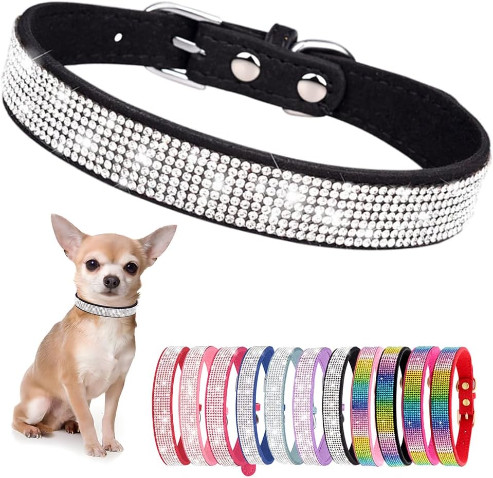 Small Dog Collar with Rhinestone Crystal Diamond Colorful Bling Girl Cat Collars Black M
