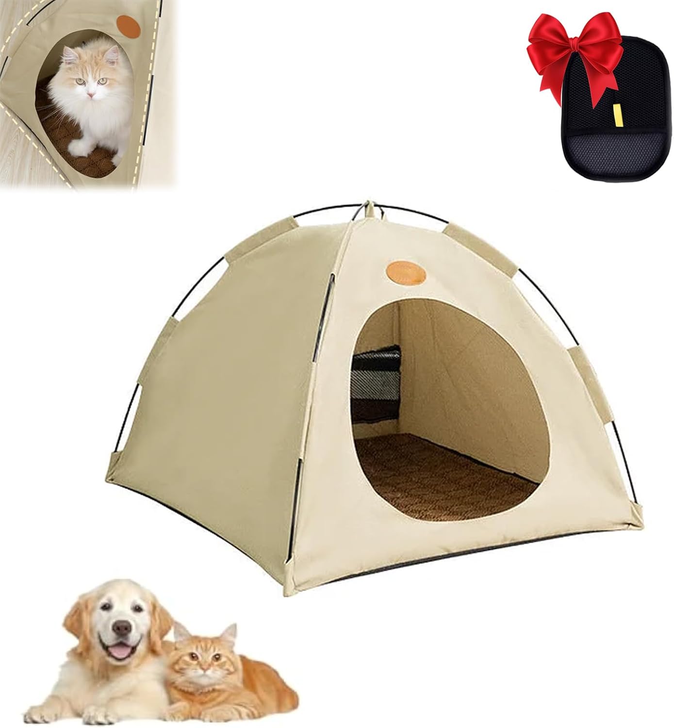 BreezyDen Pop-Up Pet Tent – Portable Indoor/Outdoor Cat Tent, Waterproof Pet Hideaway for Cats & Small Dogs with Mesh Window, Anti-Slip Base & Washable Design (White, M (8 catties Kitten))