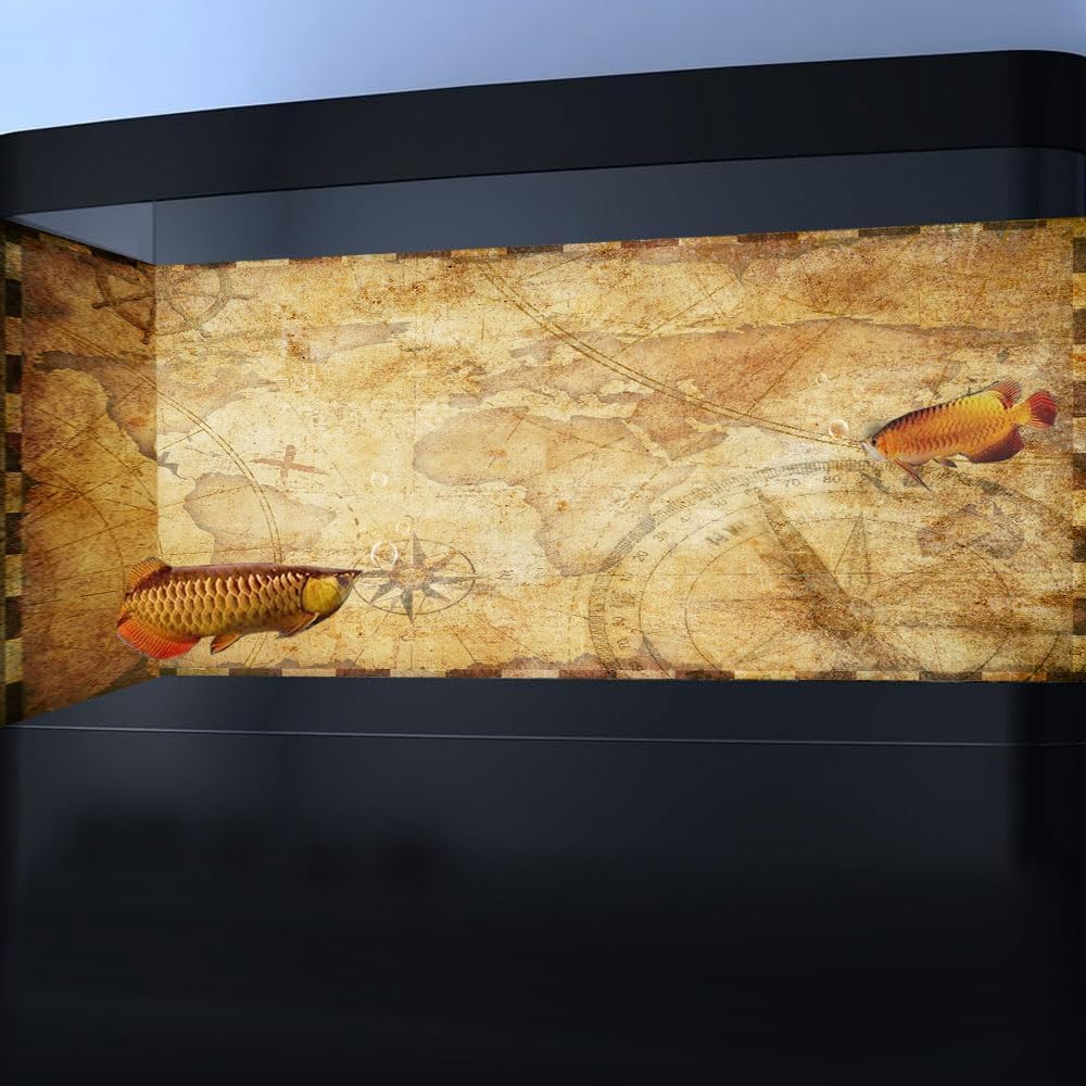 24X12IN Retro Old Travel World Map Terrarium Background, Art Parchment Pirate Treasure Map Reptile Habitat Background with 10EVA Double-Sided Tape