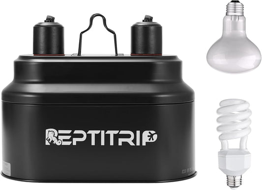 Dual Reptile Light Fixture with 100W Daytime Heat & UVB 10.0 Reptile Bulb, 2 Independent Switches, Reptile UVA UVB Light Combo Pack