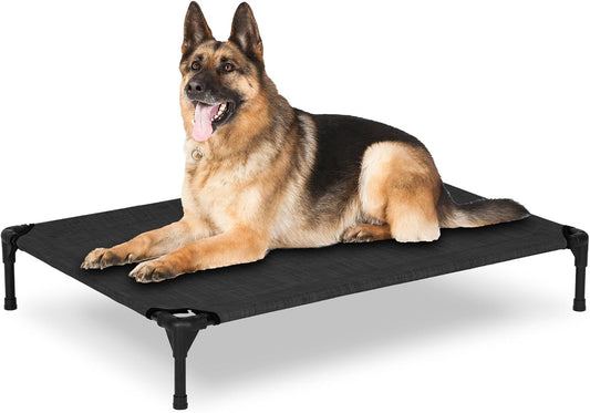 Elevated Dog Bed for Outdoor, Large Raised Dog Cot with Washable Mesh, Cooling Pet Cot Chew Proof for Outside Camping, 42"x30" Black