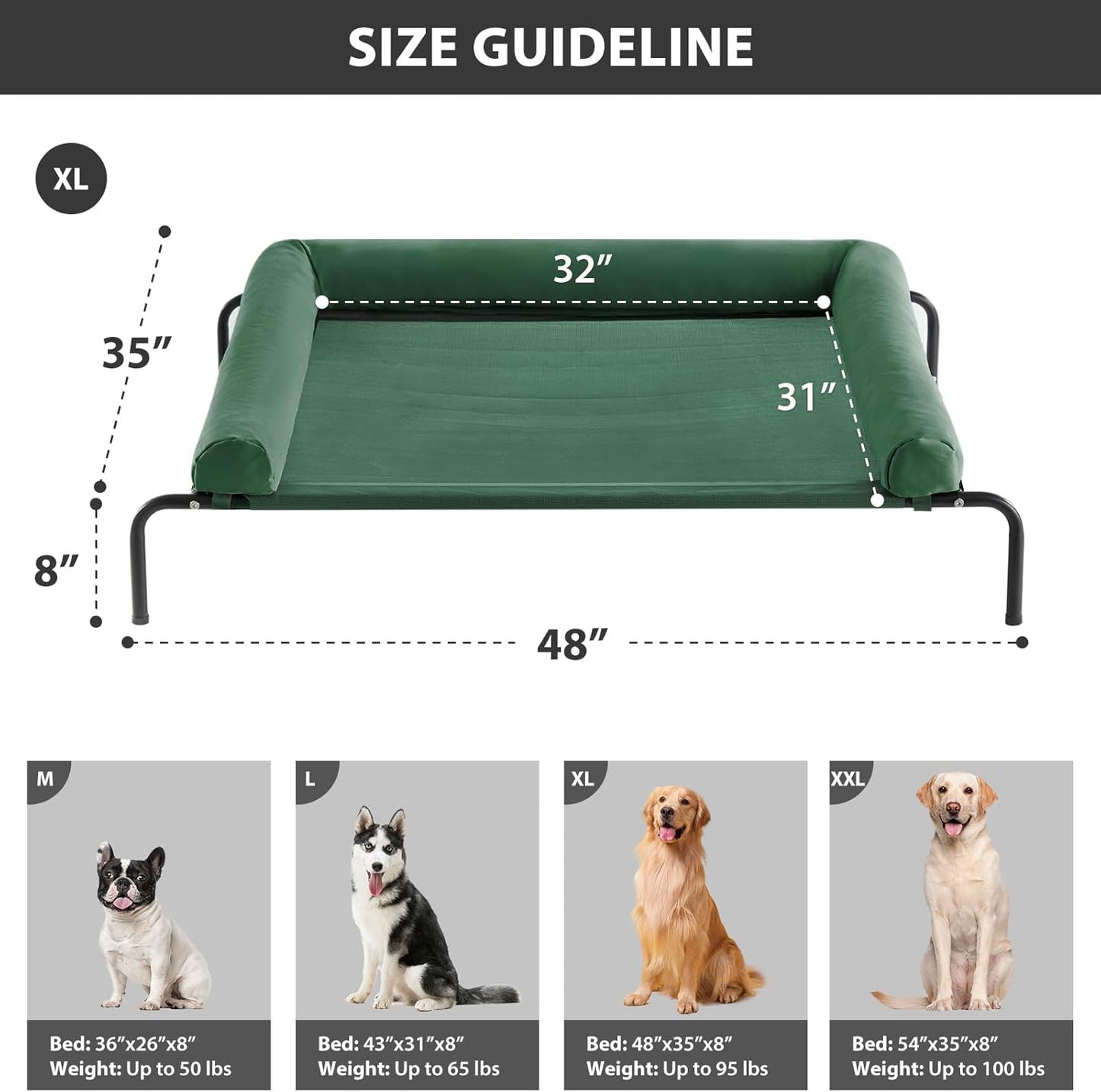 RRPETHOME Large Elevated Cooling Dog Bed, Raised Dog Cot Beds for Large Dogs, Elevated Outdoor Pet Bed, Chew Proof Portable Cooling Pet Cot with Skid-Resistant Feet and Breathable Mesh
