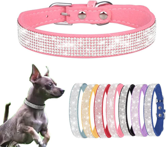XL Bling Rhinestone Diamond Fancy Crystal Glitter Pretty Jewel Extra Large Dog Collars for Small Medium Breed Pet Female Dogs, Pink X-Large