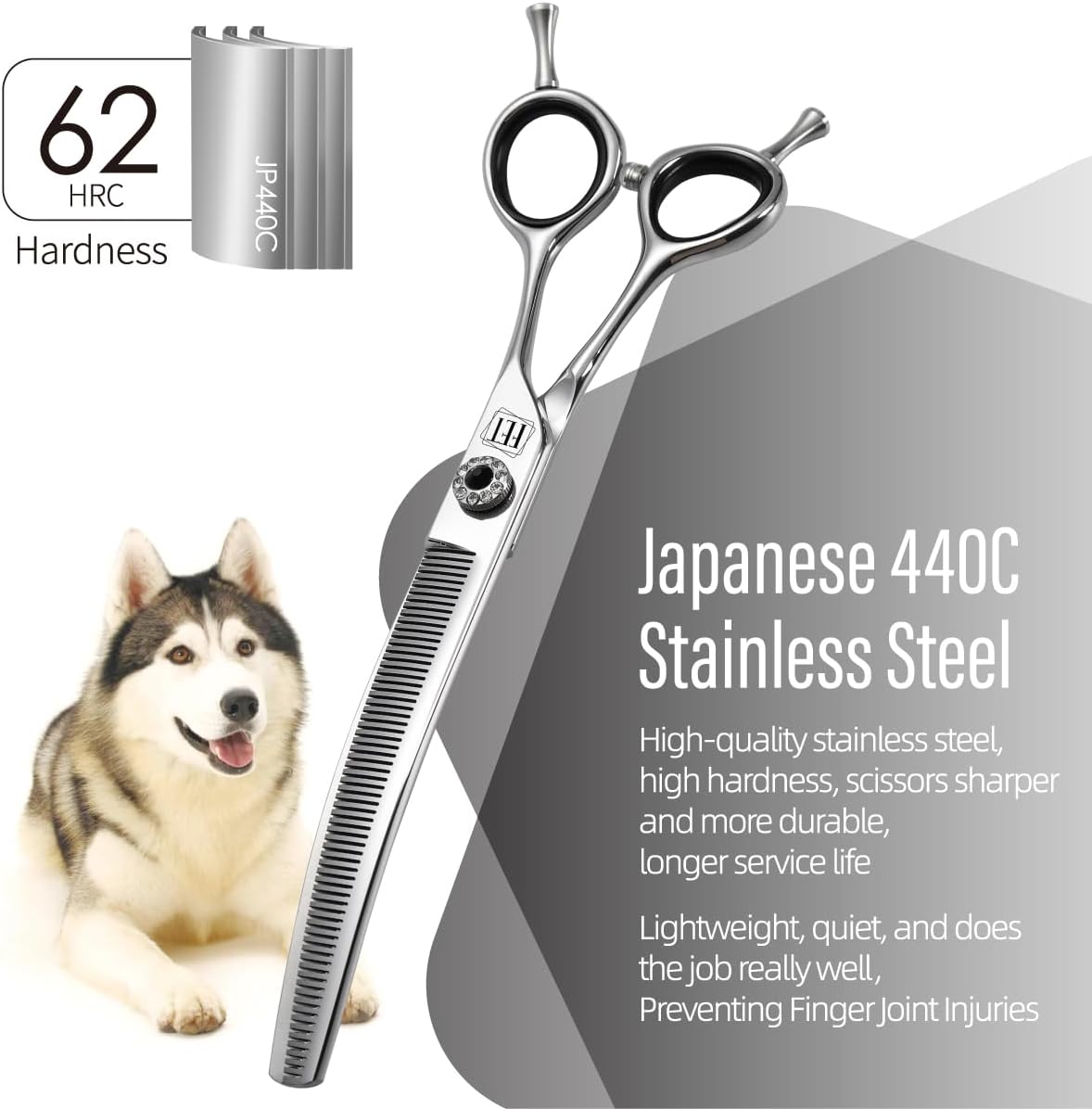 Dog Grooming Scissors: 7.0 inch Professional Pet Curved Thinning Shears Made Of Japanese 440C Advanced Stainless Steel for Dogs Cats and Other Pets