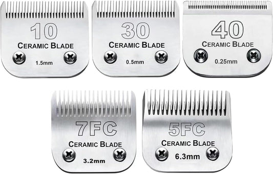 5PCS Dog Grooming Blades Compatible with Andis/Oster A5/Wahl KM Series Dog Clipper Blades Size:#10+30+40+5FC+7FC