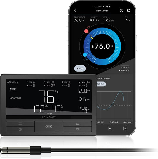 AC Infinity Controller 69 PRO+, Smart Environmental Controller 8-Port with Temp, Humidity, VPD, Timer, Cycle, Schedule Controls, for Grow Tent Cooling Ventilation Lighting (Bluetooth + WiFi, 8-Port)