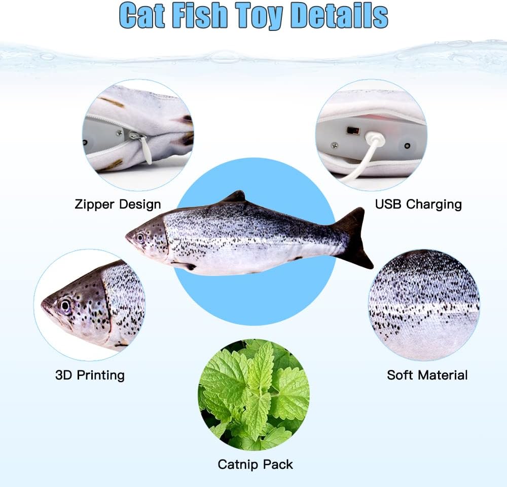 TOOGE 2 Pack 9" Floppy Fish Cat Toys with SilverVine and Catnip for Indoor Cats Interactive Flopping Fish Cat Kicker Catnip Toys for Cats Puppy Small Dogs (Salmon + Rainbow Trout)