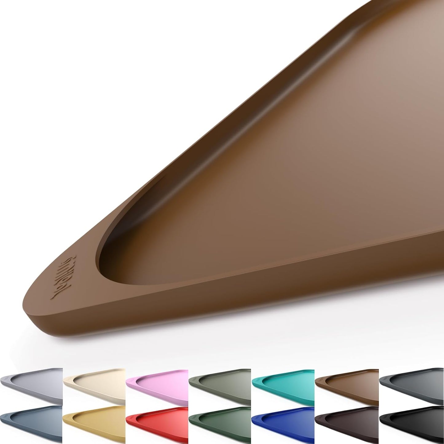 Silicone Pet Feeding Mat with Raised Edge & Residue Collection Pocket for Food and Water, Dog Bowl Mats, Cat Bowls Placemat with High Lip for Floor Waterproof, 19 x 12 x 0.7 Brown