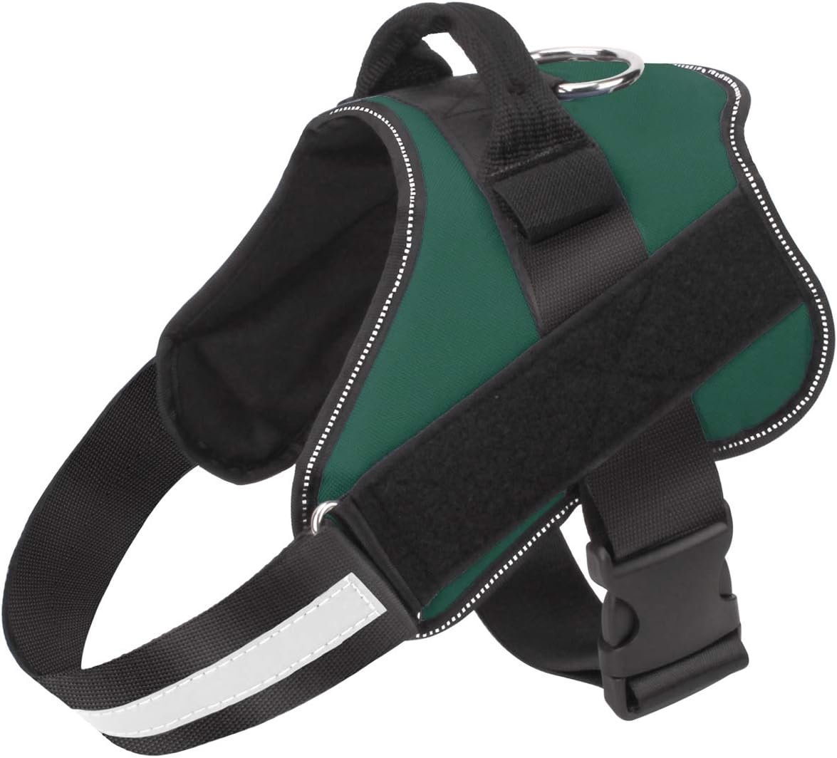 Bolux Dog Harness, No-Pull Reflective Dog Vest, Breathable Adjustable Pet Harness with Handle for Outdoor Walking - No More Pulling, Tugging or Choking (Dark Green, L)