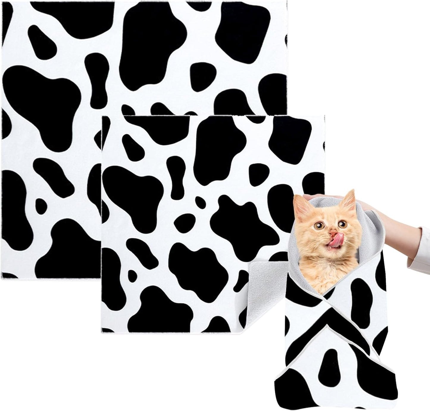 Cat Grooming Wrap, 2pcs [L+XL] Cat Restraint Wrap for Nail Clipping, Ear Cleaning, and Teeth Brushing, Self-Adherent, Anti-Bite, Anti-Scratch, Anti Scratch, Cow White