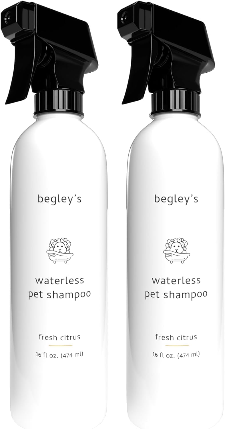 Begley’s No Rinse Waterless Pet Shampoo, Bathless Cleaning, Deodorizing, and Odor Removal for a Shiny, Fresh Smelling Coat - Effective for Dogs, Puppies, and Cats - Fresh Citrus Scent