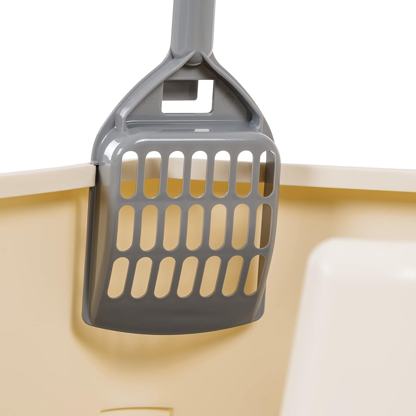 Amazon Basics Large Cat Litter Box with High Sides, Open Top, Includes Scoop, 19 x 15 x 11.75 inches, Grey/Beige