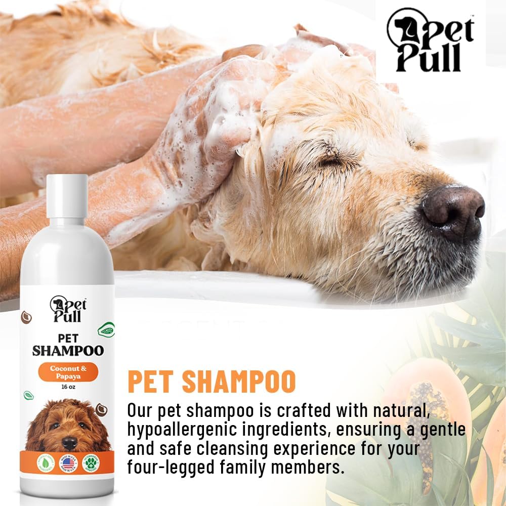 Pet Shampoo for Dogs - Plant-Based Dog Shampoo Cleanser - Dog Wash Pet Supplies for Pets with Coconut and Papaya Scent - Safe and Gentle Sensitive Skin Dog Shampoo - Made in The USA (16Oz)