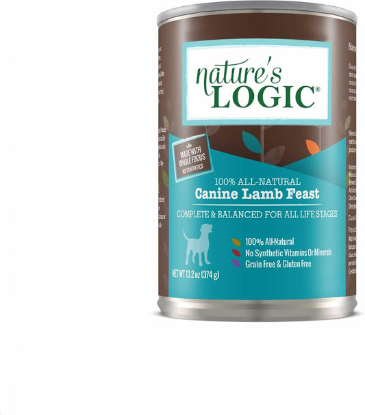 Nature's Logic Grain-Free Canned Dog Food - 95% Animal Proteins - 100% Natural Wet Dog Food Cans - No Common Allergens - All Life Stages - Ideal for Sensitive Dogs - Lamb (13.2 oz, 12 pack)