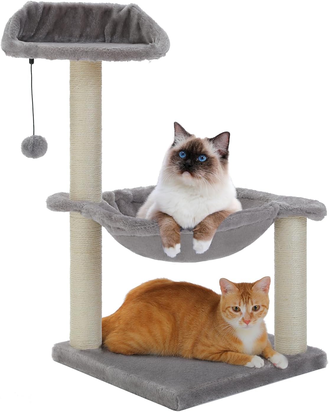 Cat Tree 28", Cat Scratching Post with 15.7" Large Cat Hammock Bed for Indoor Small Cats, Grey