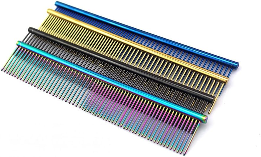 ZoCr Stainless Steel Pet Comb for Dogs Cats, Pet Grooming Comb with Different Spaced Rounded Teeth (Colorful)