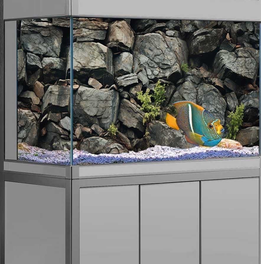 48X18IN Stone Aquarium Background, Rock Fish Tank Background, Natural Rocky Glass Terrarium Background with 8 EVA Double-Sided Tape