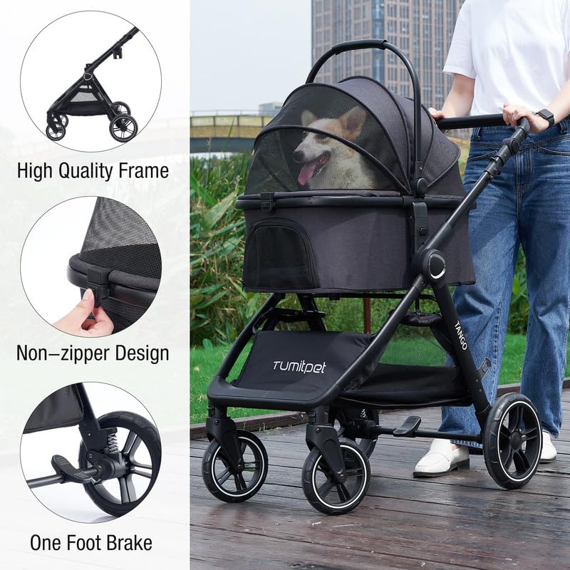 Tango Pet Stroller, 2 in 1 Dog Stroller for Small Medium Dogs Cats Carriage with Removable Carrier Folding Dog Carriage for Travel