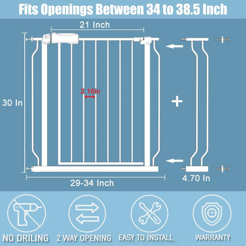 Extra Wide Baby Gate 4.72in Extensions Walk Through Baby Gate Pressure Mount Auto Close Child Safety Gates (White, Extension-4.72"/12cm)