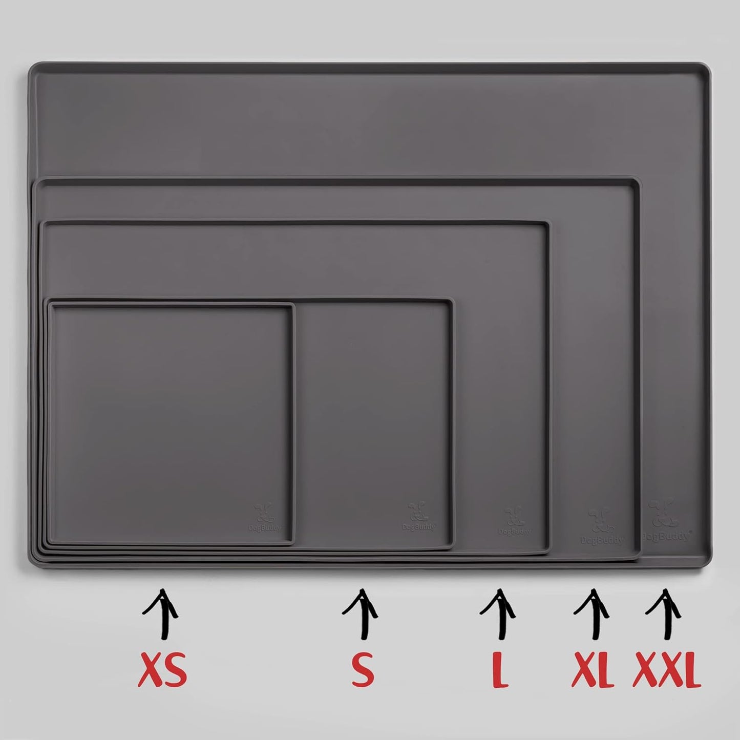 DogBuddy Dog Food Mat – Waterproof Dog Bowl Mat for Food and Water, Silicone Pet Feeding Mats for Floors, Non-Slip Placemat with High Edges for Dogs Bowls, Puppy Essentials (Small: 19"x12", Shadow)