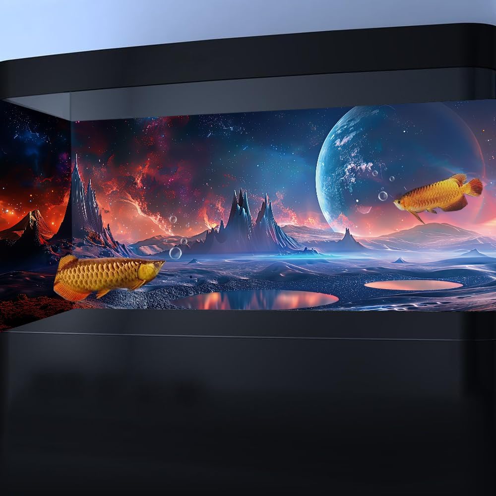 Scarlet Cosmic Aquarium Background,Cool Galaxy Parallel Space Themed Fish Tank Background, Tropical Desert Terrarium Background 24X16IN with 8 EVA Double-Sided Tape