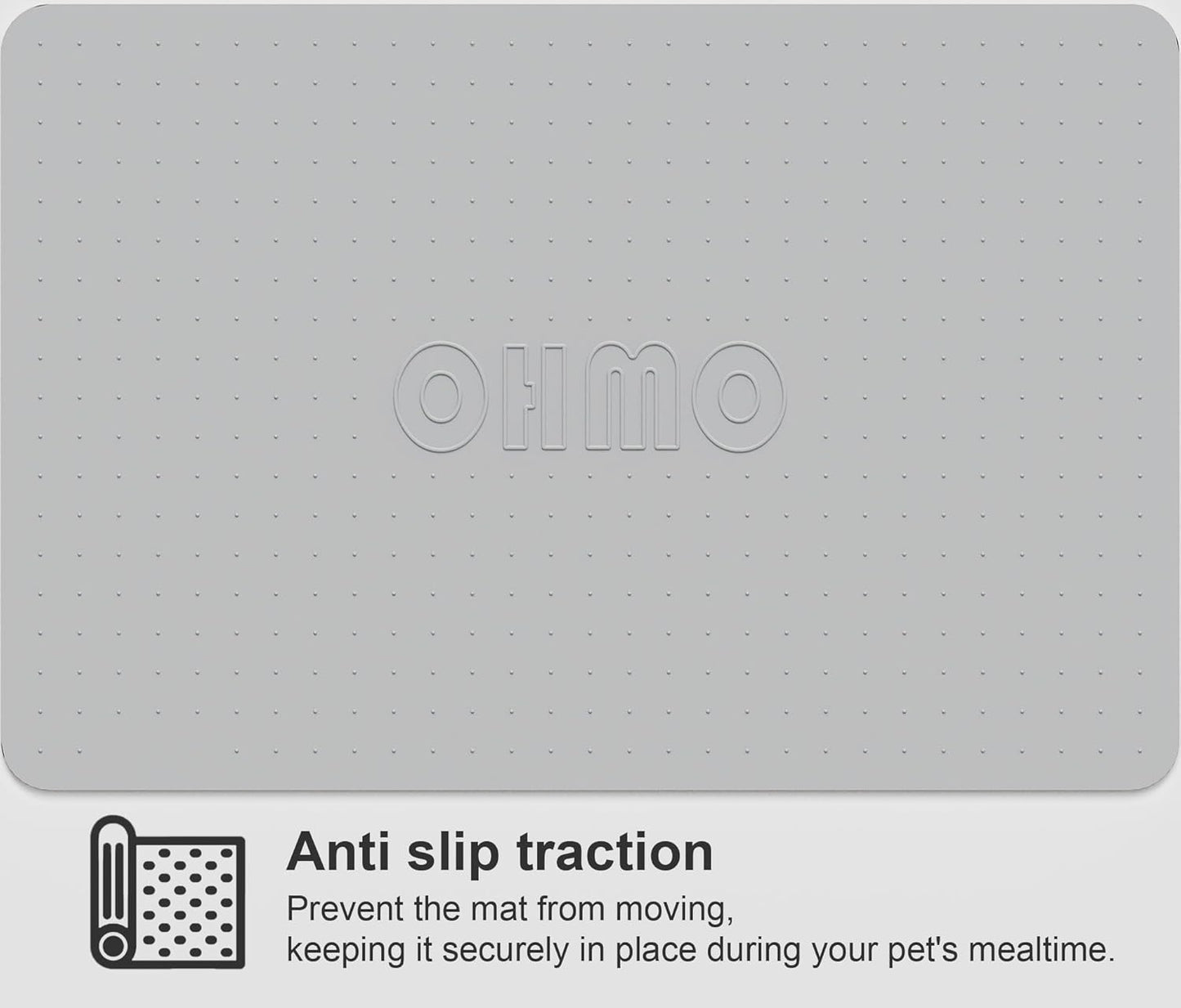 OHMO Dog Food Mat, Silicone Waterproof Cat Food Mat, Non-Skid Spill Proof Pet Feeding Mat for Food and Water, Easy to Clean Dog Placemat(Ash, 18.9" x 11.8")