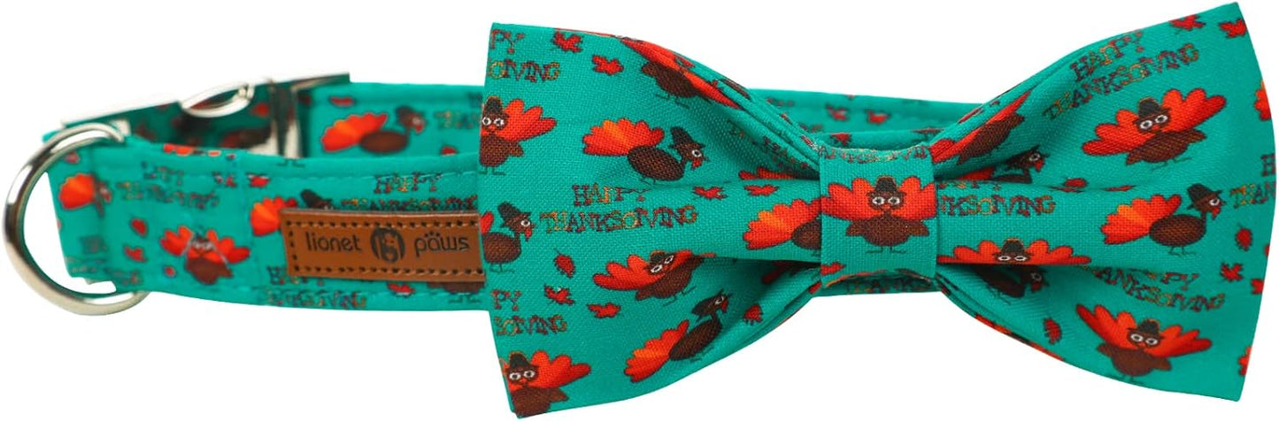 Lionet Paws Thanksgiving Day Dog Collar with Bowtie, Dog Bowtie Collar with Metal Buckle for Dogs and Cats, Adjustable Comfortable Turkey Dog Collar Girl Boy Gift，XXS, Neck 7-11 in