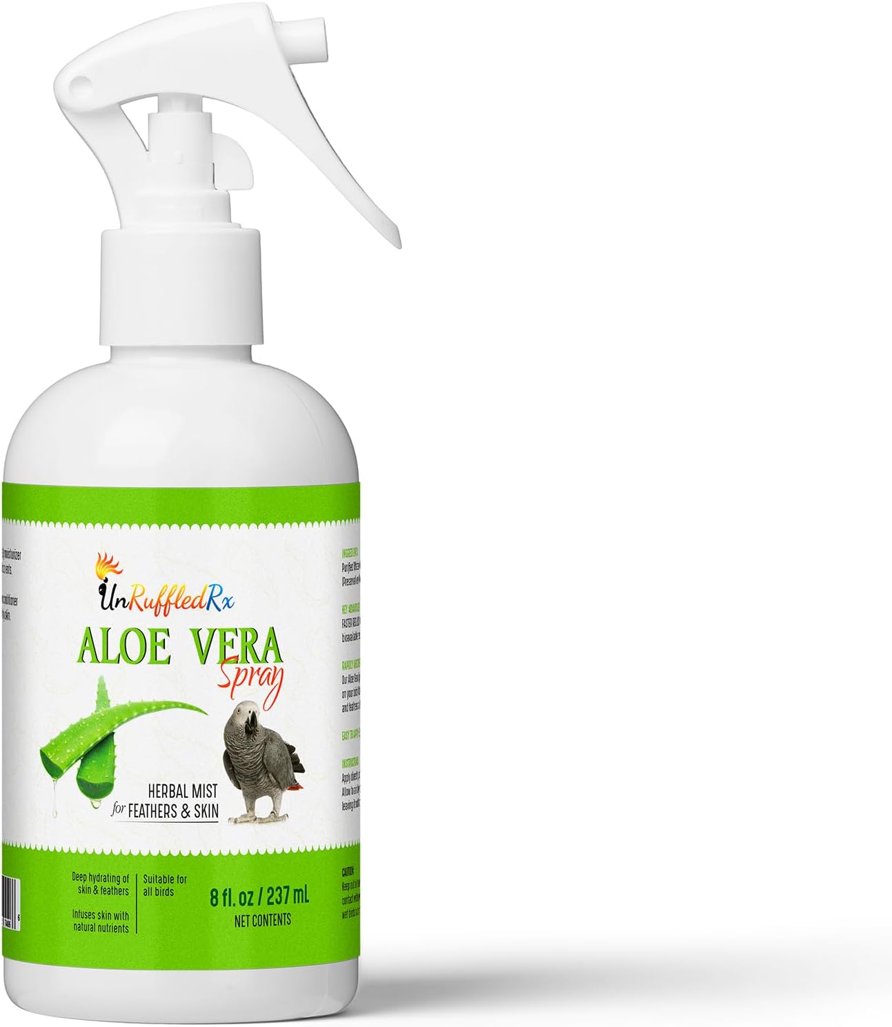 Aloe Vera Bird Spray for All Birds – Soothes Itchy Skin & Feather Plucking – 8oz Odor-Free Mist – Safe if Ingested, Daily Use – Softens Feathers – Natural Formula – Made in USA by UnRuffledRx™
