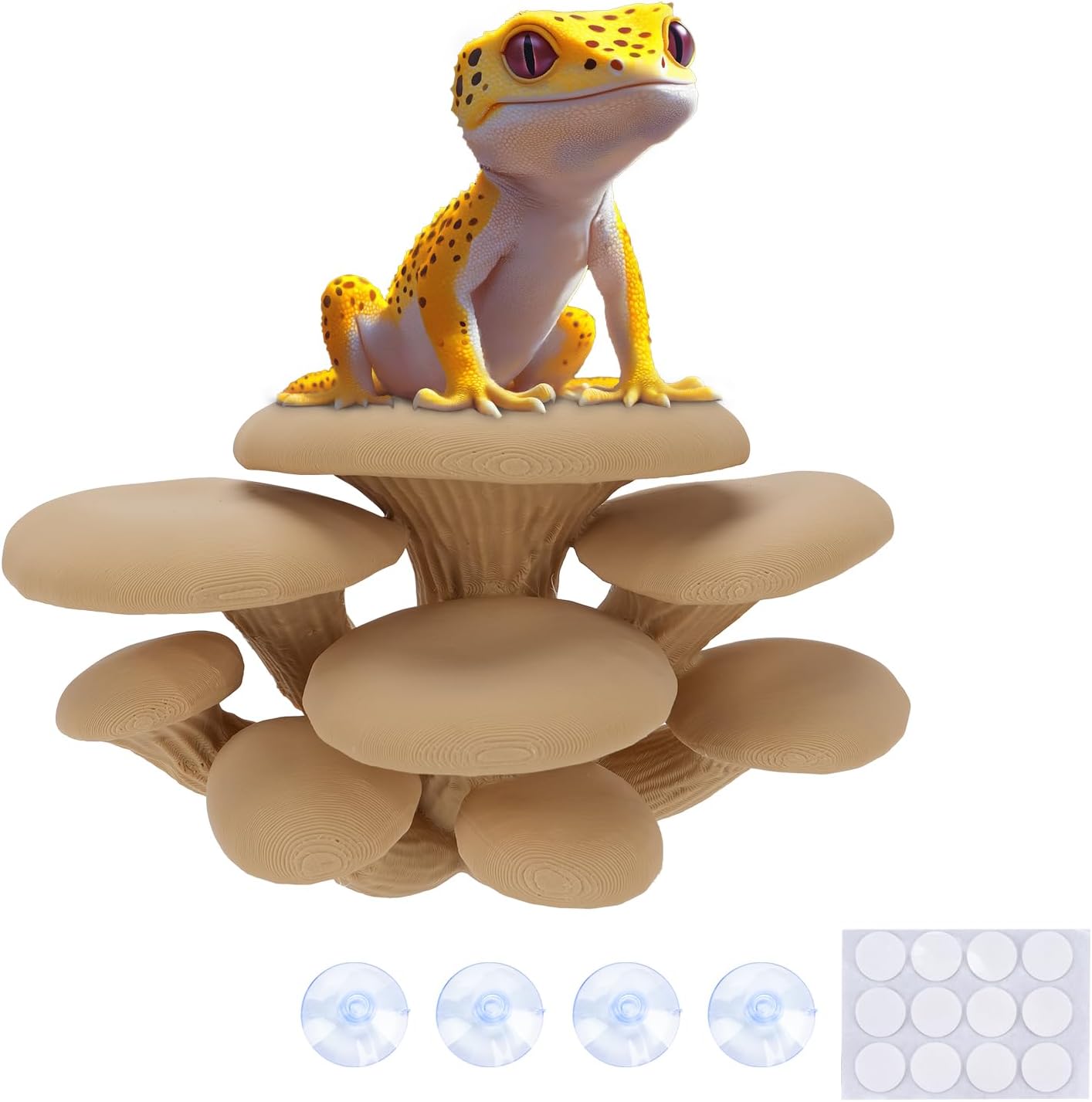 Mushroom Decor for Reptile Tank, Fish Tank, Pet-Safe Bearded Dragon Tank Accessories, Realistic Terrarium Plants for Leopard Geckos, Crested Geckos, Tree Frogs, Snakes (Almond, Cluster Cap)