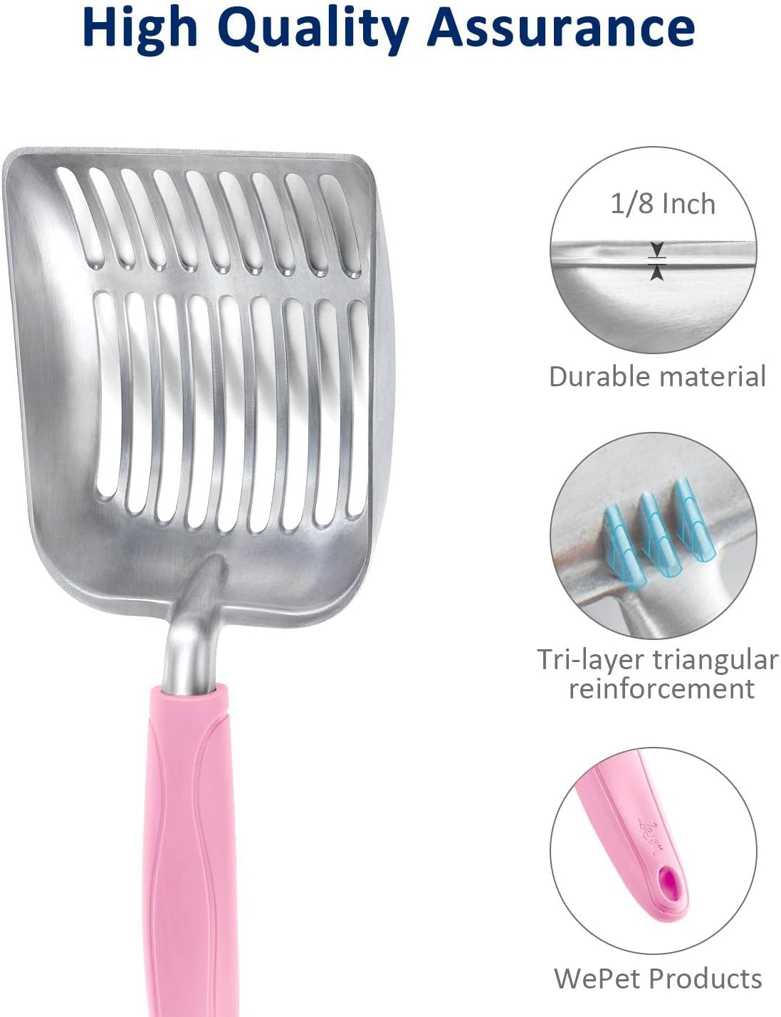 WePet Cat Litter Scoop, Aluminum Alloy Sifter, Kitty Metal Scooper, Deep Shovel, Long Handle, Poop Sifting, Kitten Pooper Lifter, Durable, Heavy Duty, for Litter Box