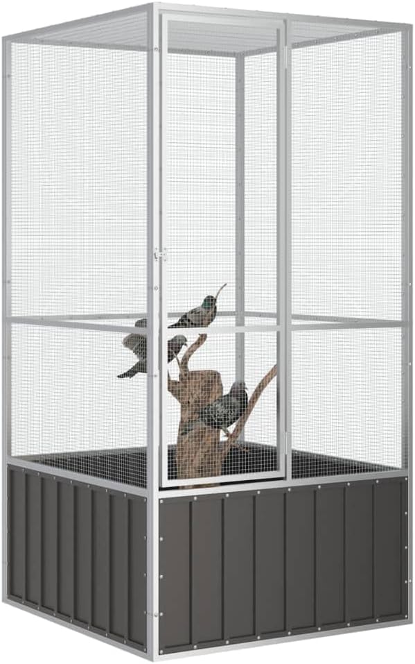 Steel Bird Cage, Large Flight King Bird Cage for Cockatiels African Grey Quaker Amazon Sun Parakeets Green Cheek Conures Pigeons Parrot Bird Cage Birdcage, Anthracite 43.7"x42.1"x83.3"