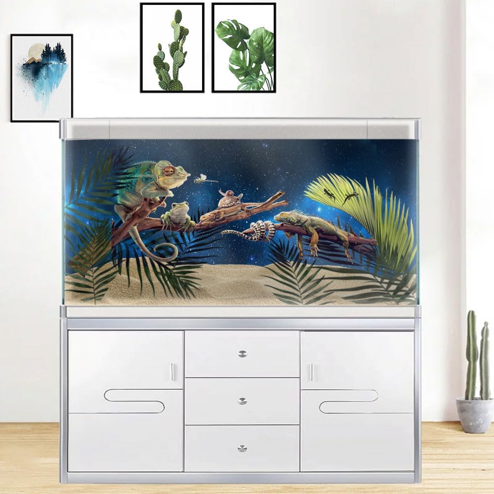 30X12IN Starry Aquarium Background, Art Starry Fish Tank Decorations Background, with 8 EVA Double-Sided Tape