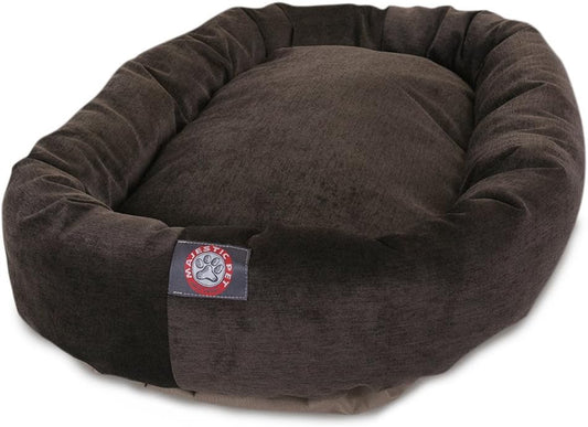 Majestic Pet 32 Inch Micro Velvet Calming Dog Bed Washable 32x23x7 (inch) – Cozy Soft Round Donut Dog Bed with Spine for Head Support - Pet Bed Medium - Storm