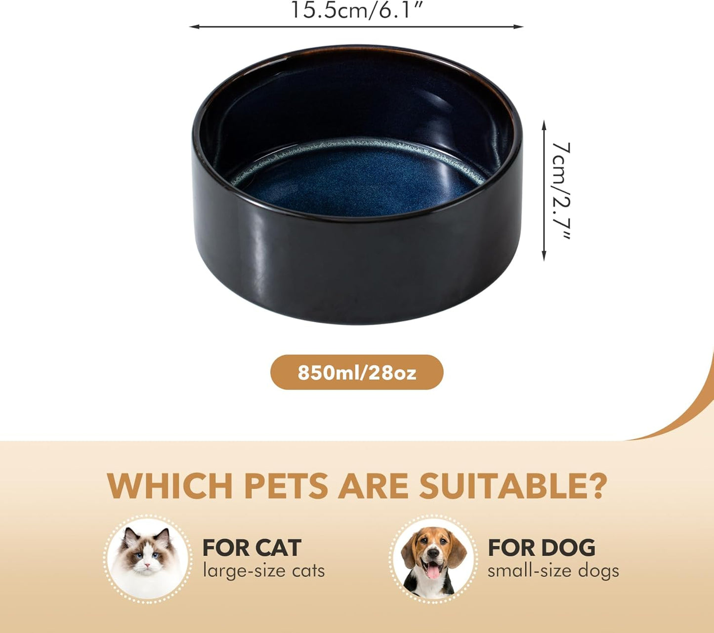 Ceramic 6.1inch Dog Bowl for Small Breed Dogs, Anti-Slip and Weighted Pet Food and Water Dishes (Single Bowl, Starry Sky)