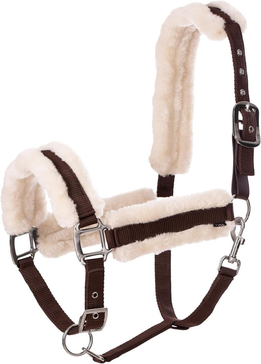 Equinavia Valkyrie Soft Ultra Fleece Padded Adjustable Breakaway Horse Halter - Brown/Ivory White - Warmblood