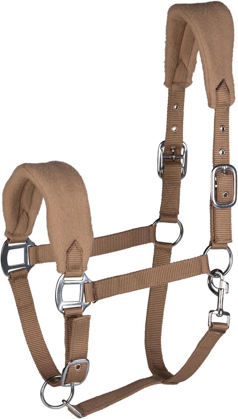 HORZE Kiel Adjustable Horse Halter with Fleece Padding - Tan - Cob